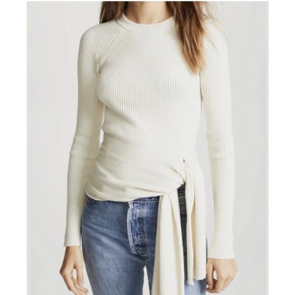 3.1 Phillip Lim Ivory Ribbed Sweater with Waist Side Tie Size XSmall $395 - Picture 1 of 6